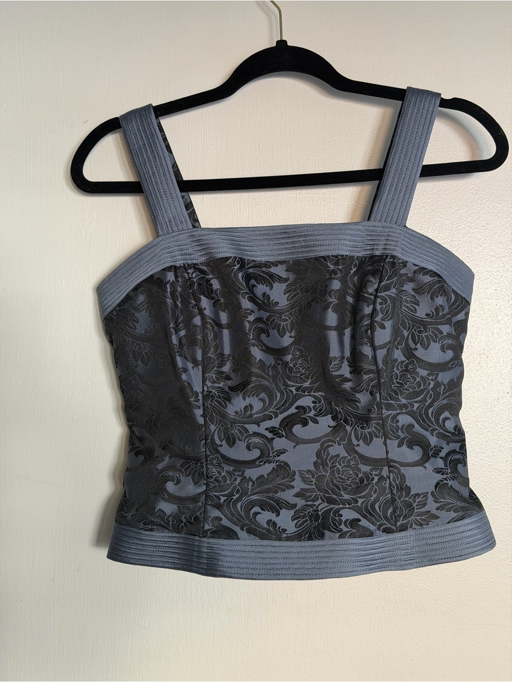JS Collections Slate Gray and Black Jacquard Bustier Camisole Top